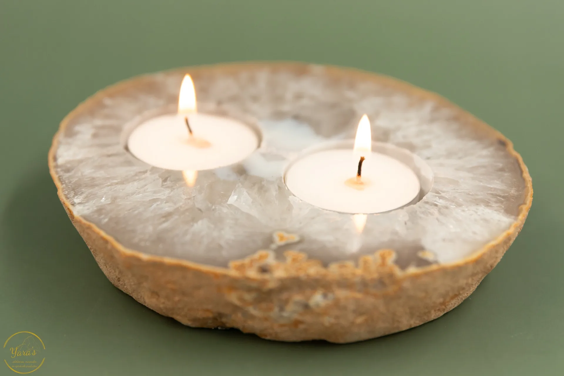 Agate tea light holder with 2 holes - 692 grams