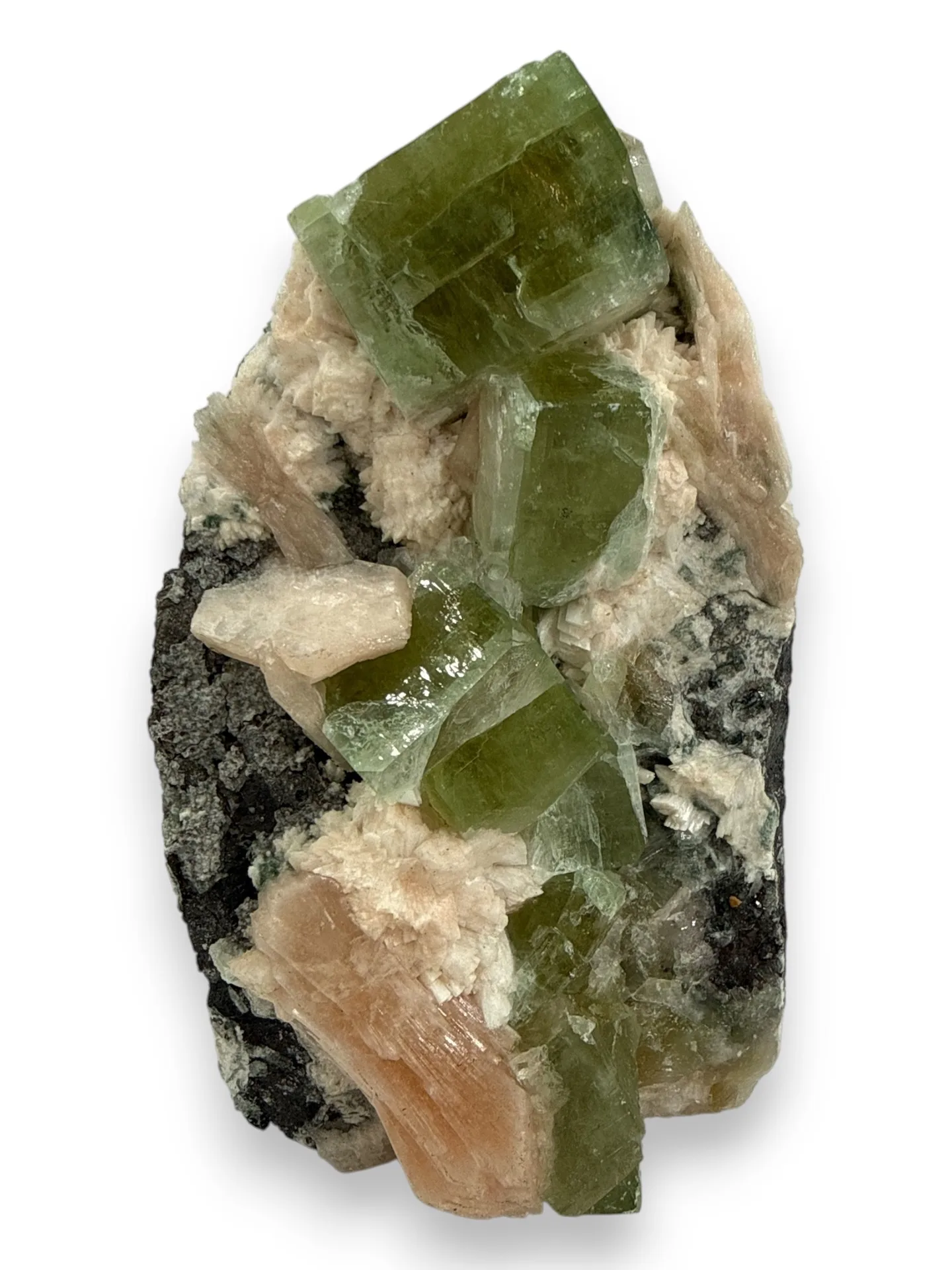 Groene calciet en apofyliet met stilbiet - 1.14kg