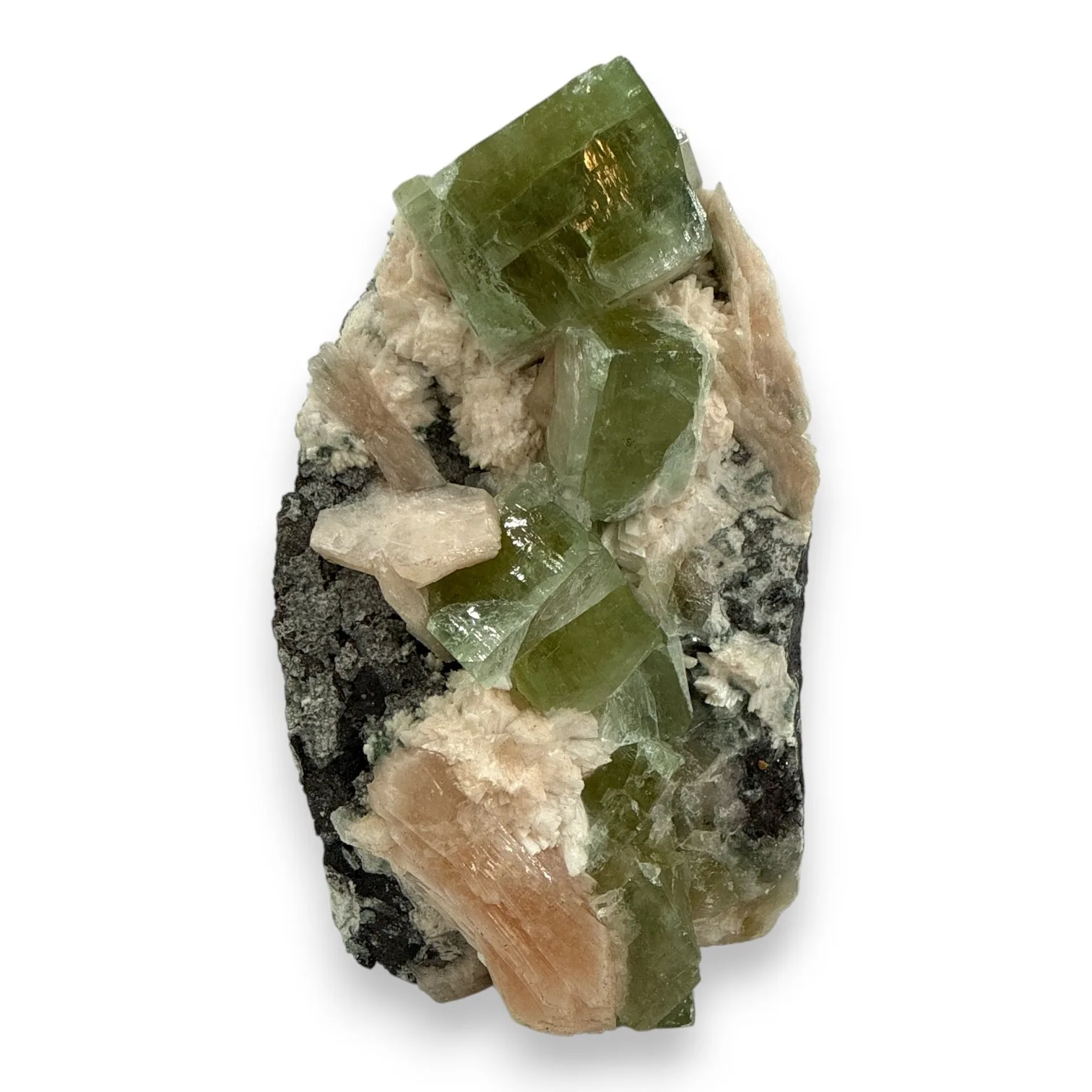 Groene calciet en apofyliet met stilbiet - 1.14kg - Afbeelding 3
