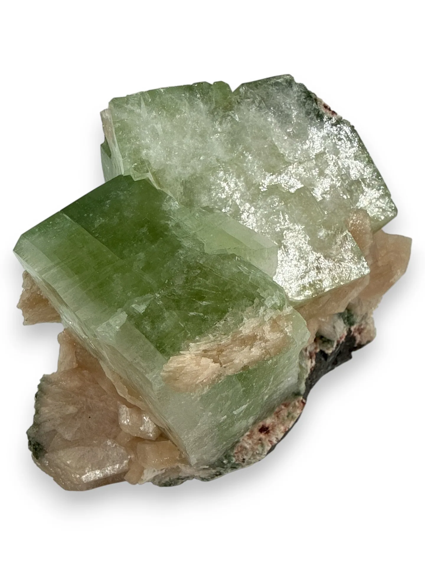 Groene calciet en apofyliet met stilbiet - 1.09 kg - Afbeelding 2