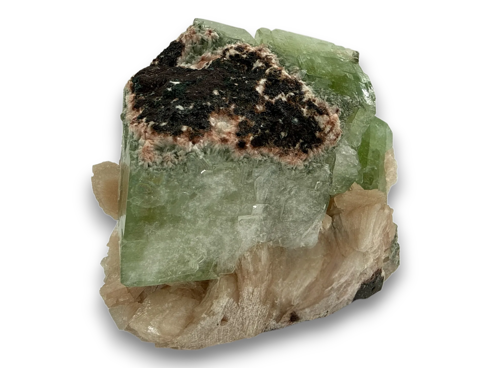 Groene calciet en apofyliet met stilbiet - 1.09 kg - Afbeelding 4