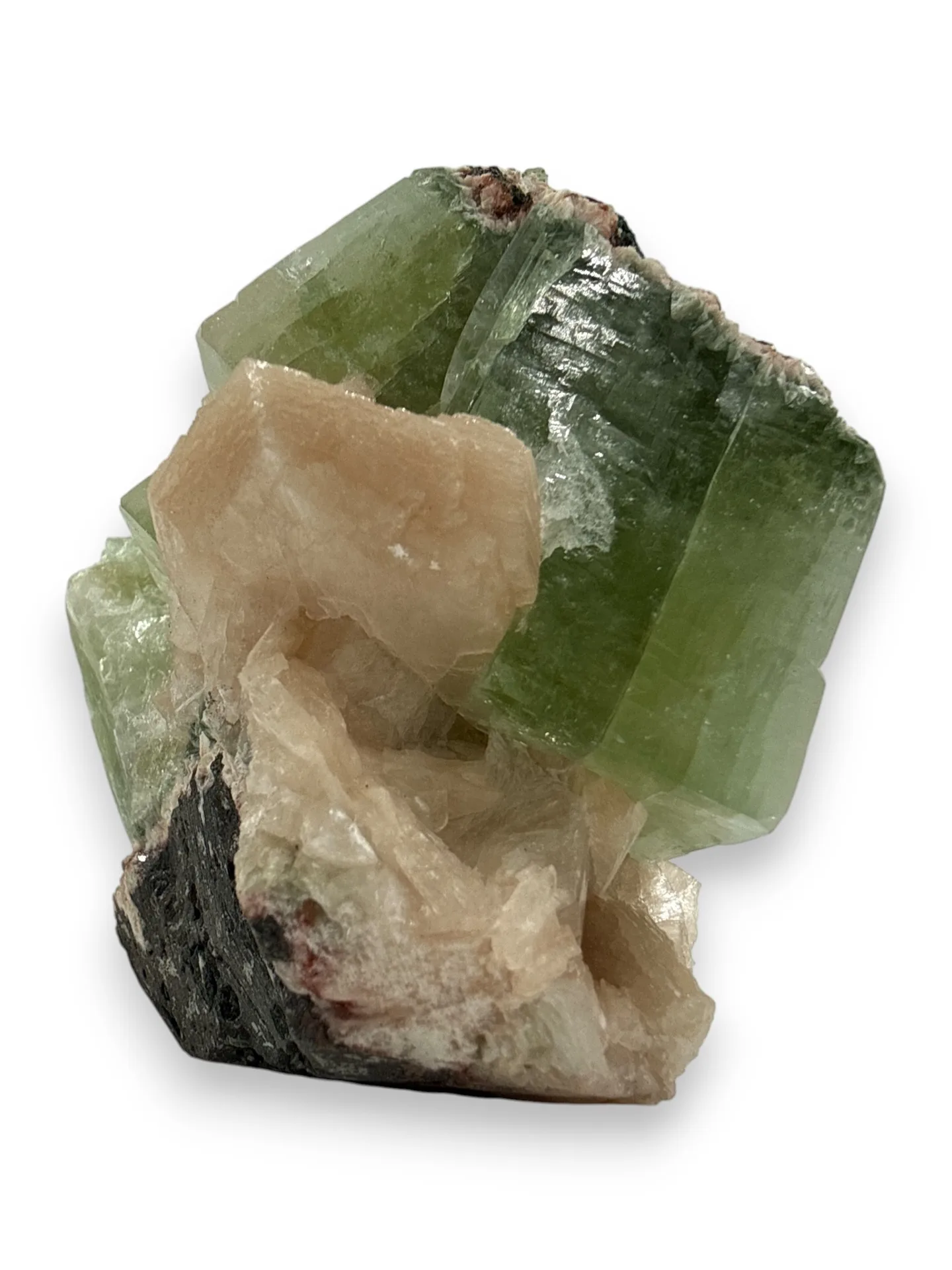 Groene calciet en apofyliet met stilbiet - 1.09 kg - Afbeelding 5