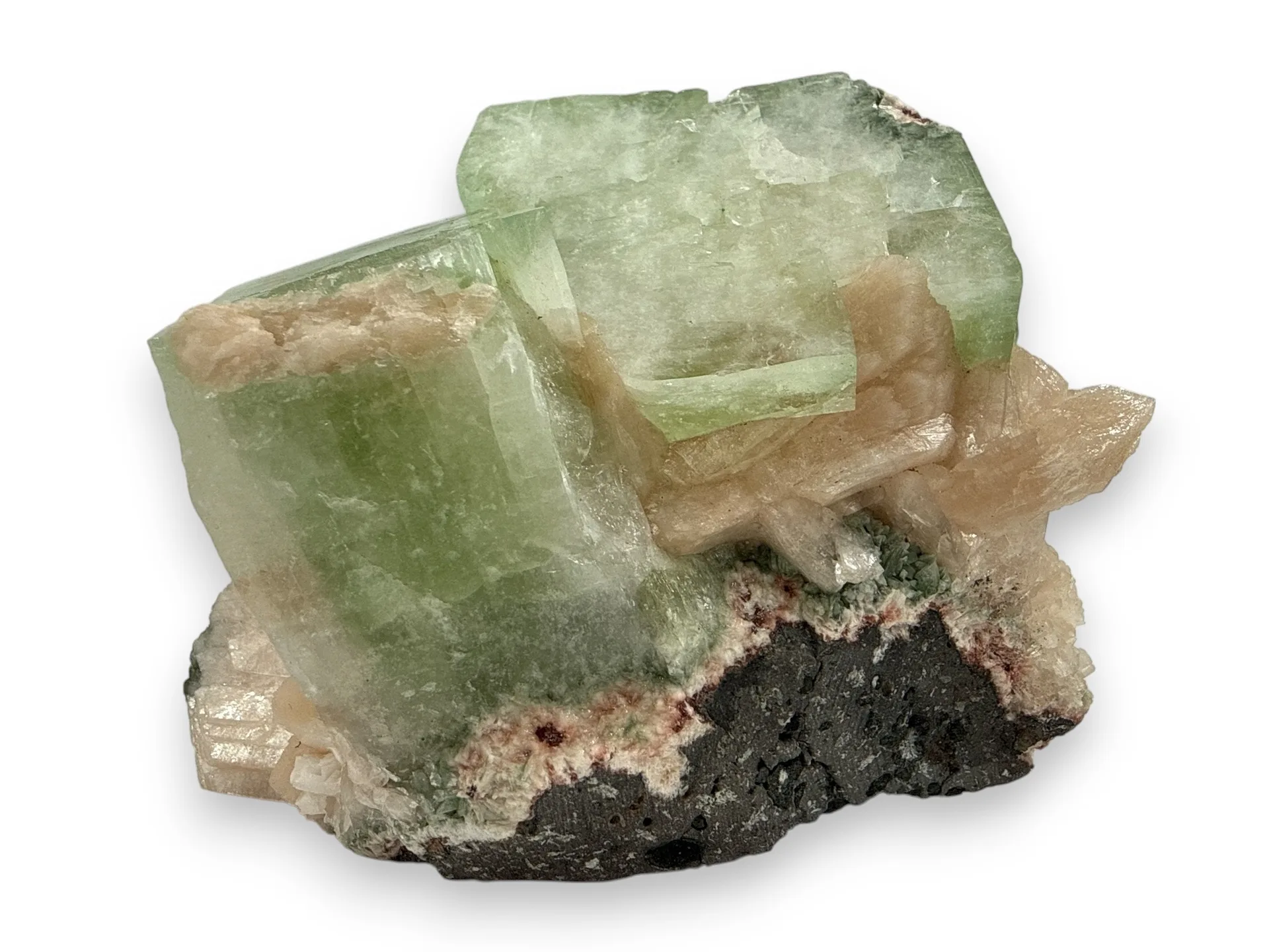 Groene calciet en apofyliet met stilbiet - 1.09 kg