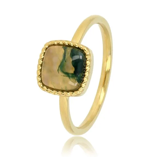Gouden zegelring met mosagaat edelsteen - My Bendel