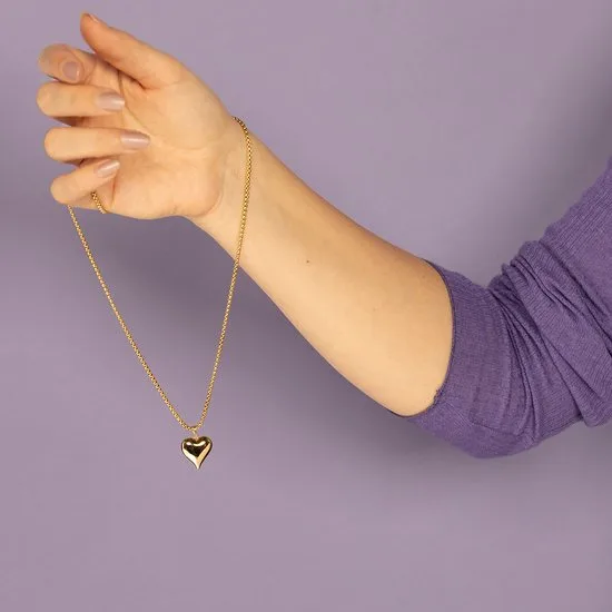 Lange gouden ketting met 17 mm harten bedel - My Bendel - Afbeelding 2