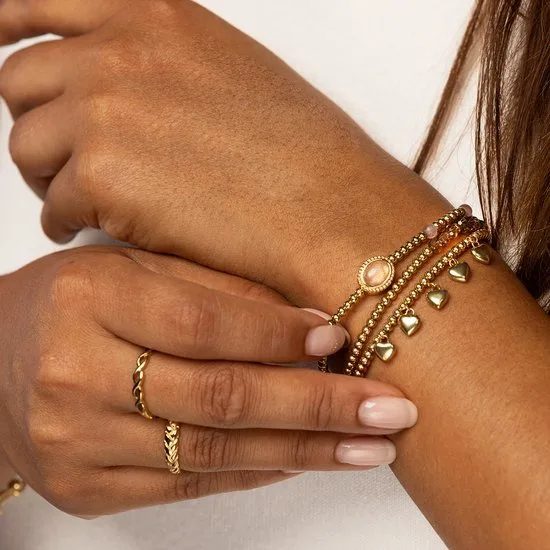 Elastische armband met 5 harten bedels - My Bendel - Image 2