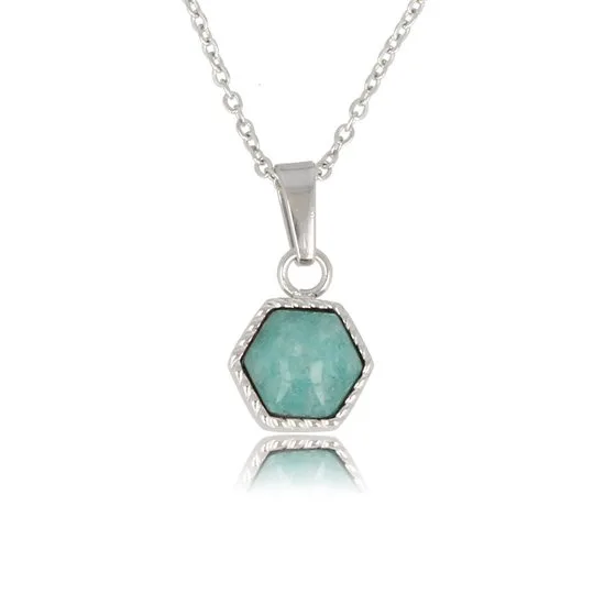 Ketting zilverkleurig met zeshoek Amazoniet edelsteen - My Bendel