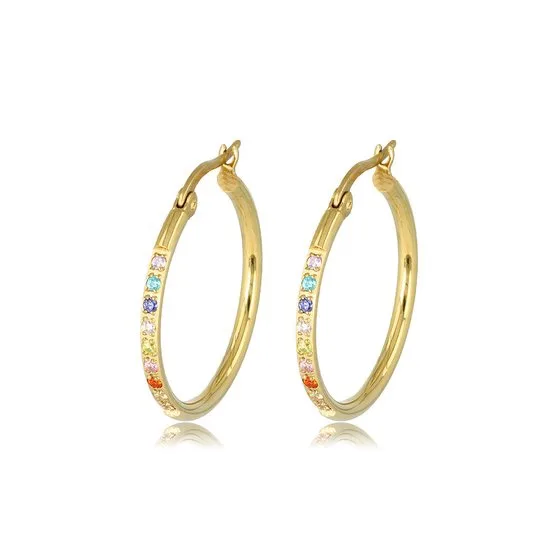 Gouden oorbellen gekleurde zirkonia 25mm x 2mm - My Bendel