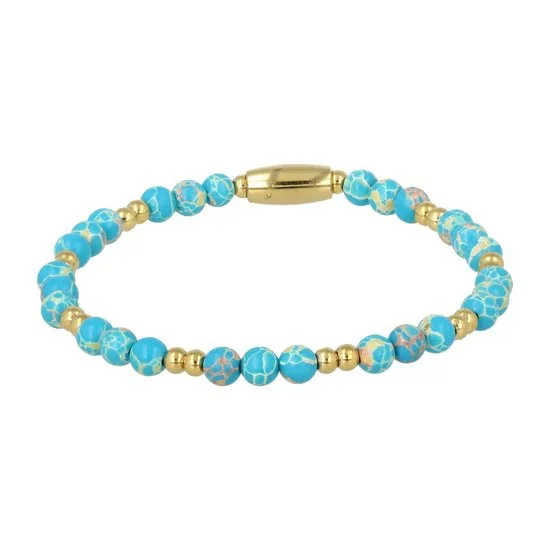 Fijne elastische armband goud met Jasper edelsteen 4mm
