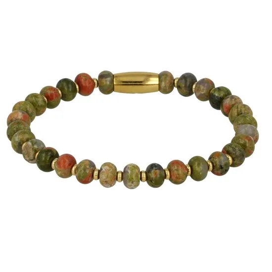 Elastische armband met Unakiet edelsteen goudkleurig