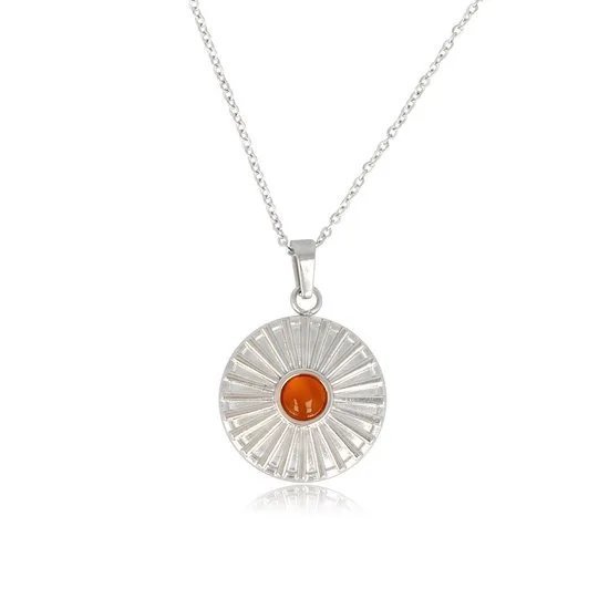 Zilverkleurige ketting Carneool zonnetjes hanger