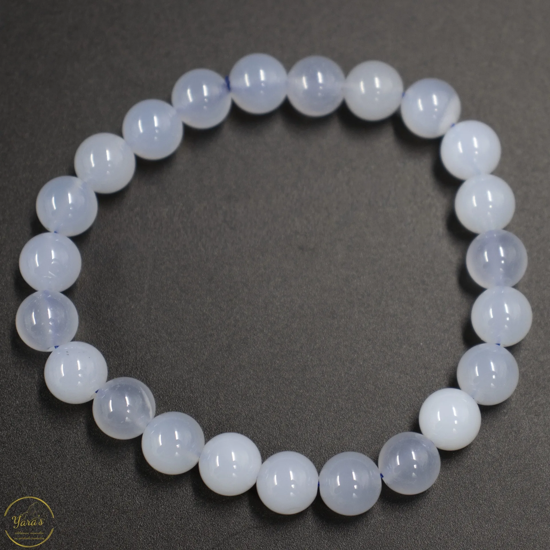 Blauwe Chalcedoon armband 8mm - Afbeelding 2