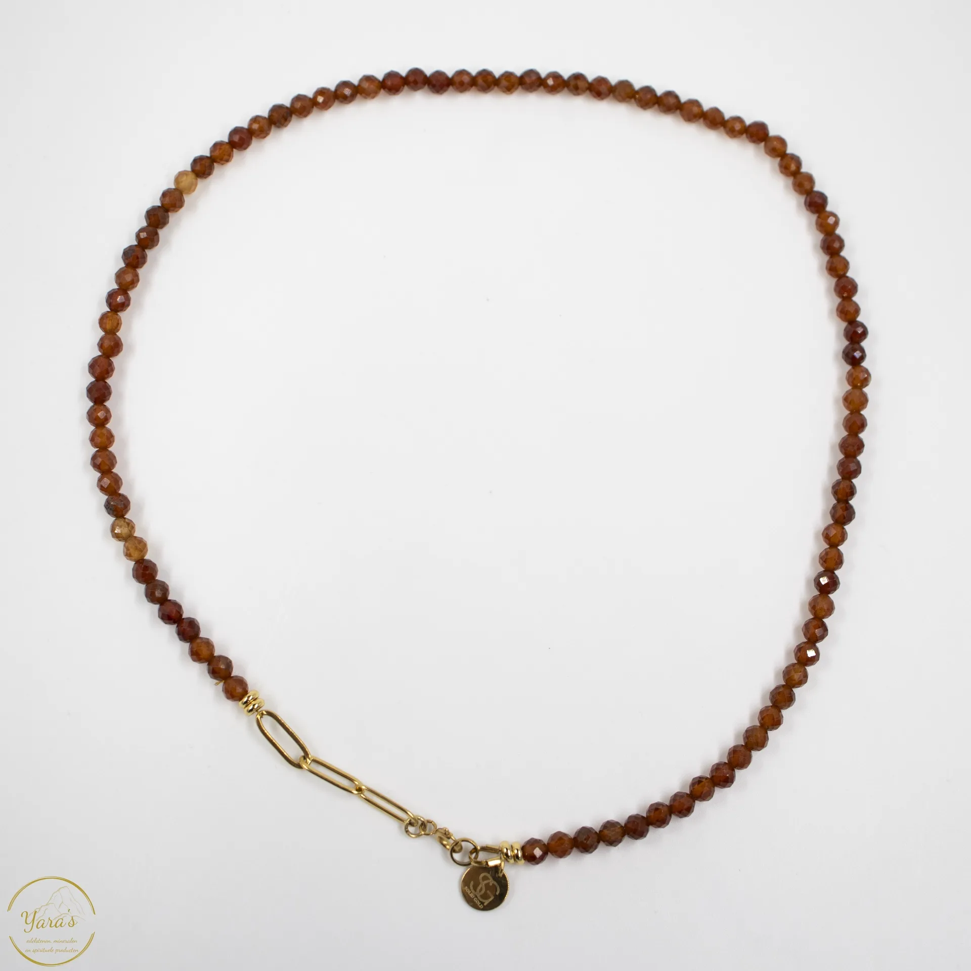 Ketting Solid Gold Solé short (4mm facet) Oranje granaat