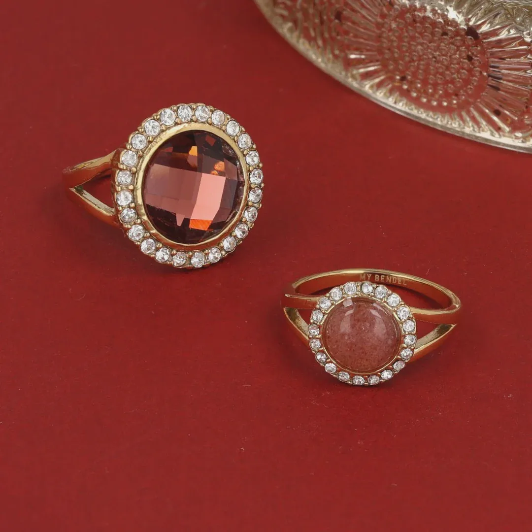 Aardbeienkwarts Ring – Goudkleurig & Sprankelend - Image 4