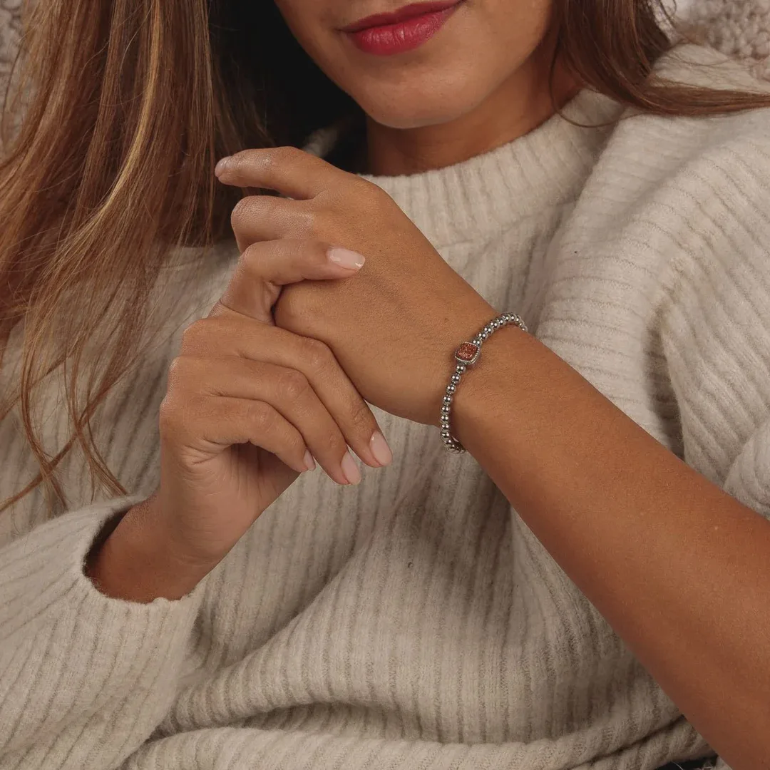 Zilveren elastische bedelarmband met goudsteen edelsteen - Afbeelding 2