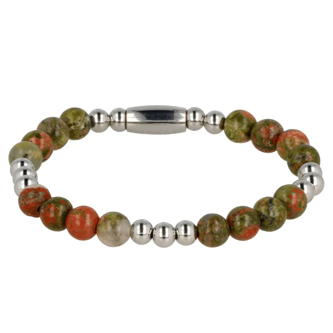 Damesarmband zilver met unakiet edelsteen elastisch