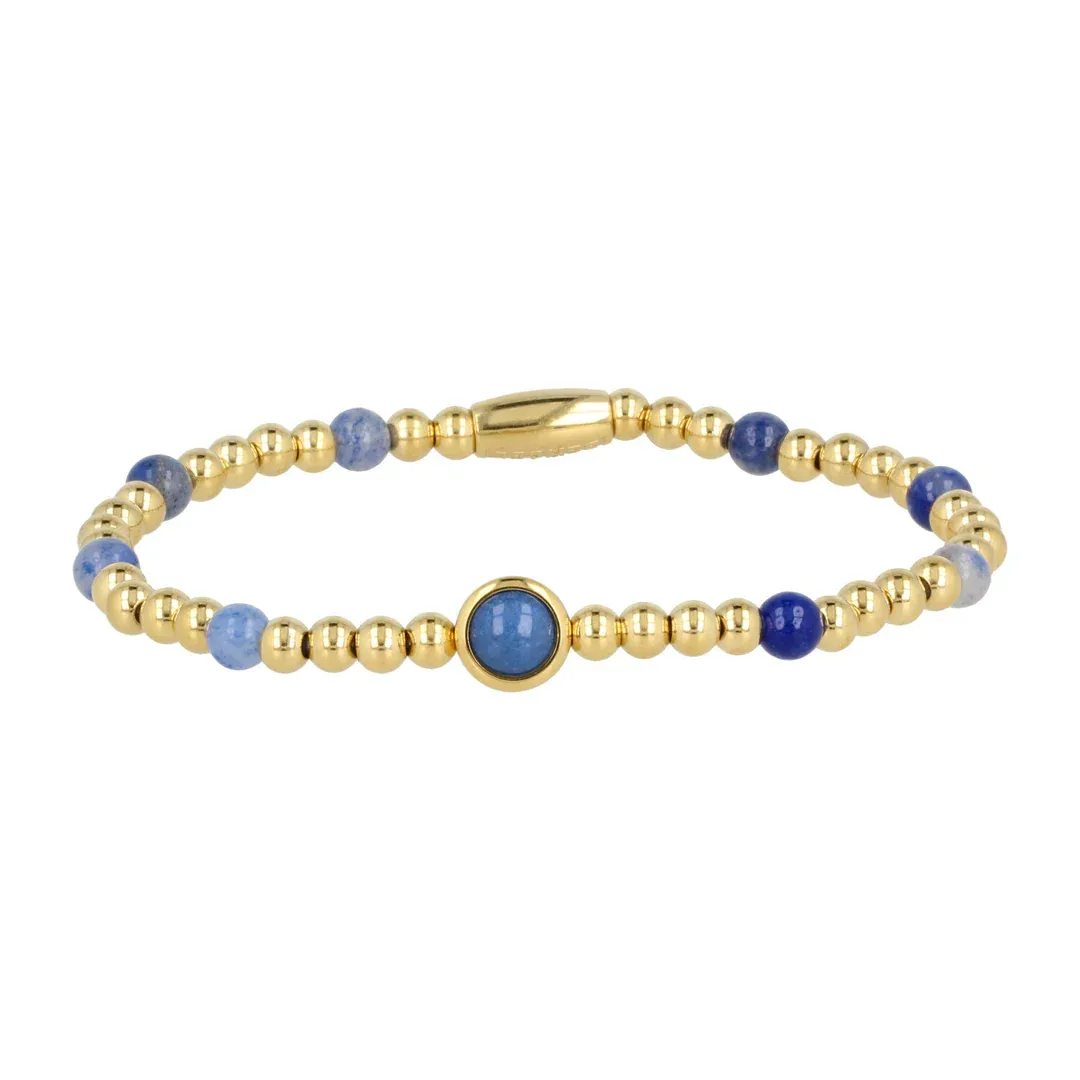 Damesarmband elastisch met edelstenen en ronde blauwe aventurijn