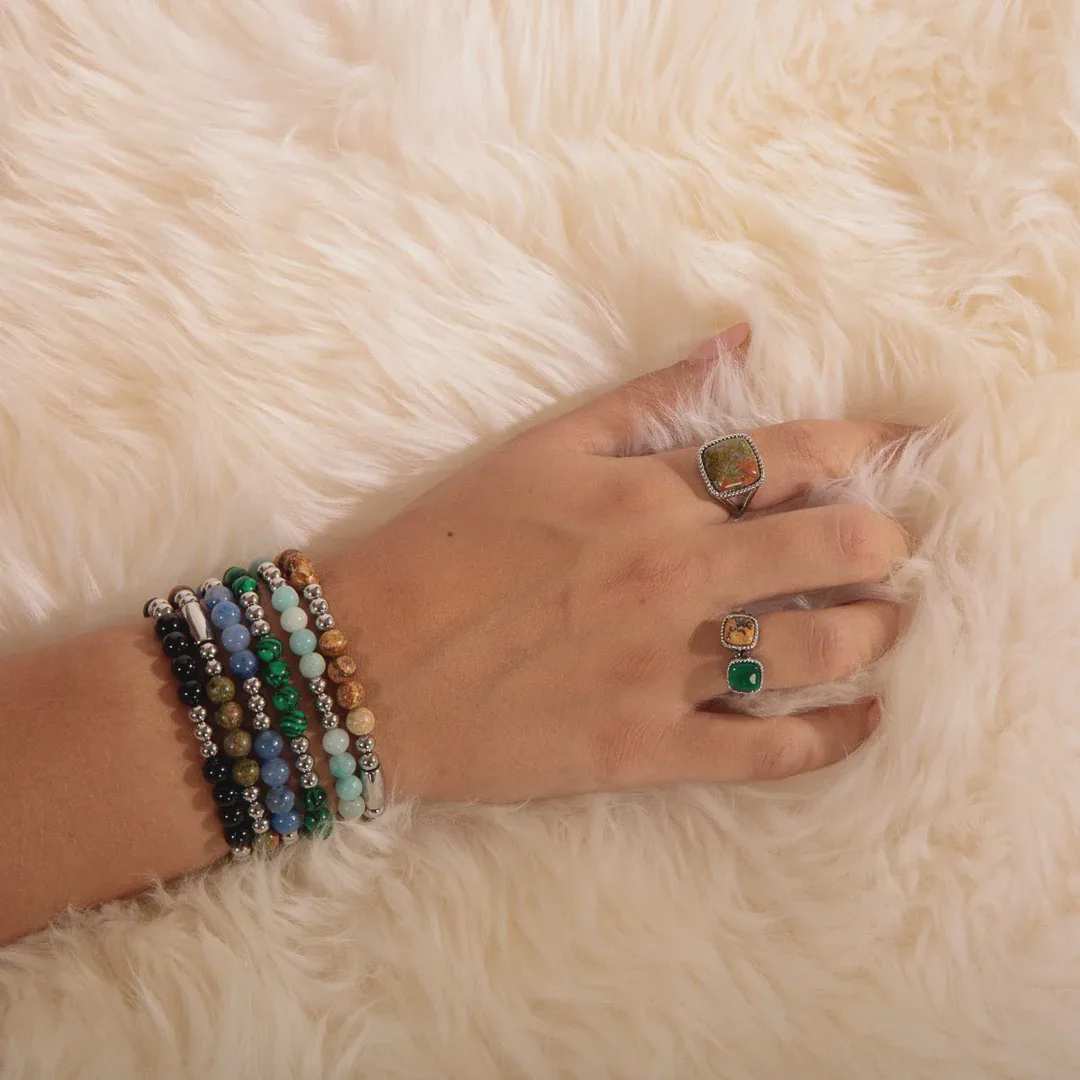 Damesarmband zilver met blauwe aventurijn edelsteen elastisch - Image 3