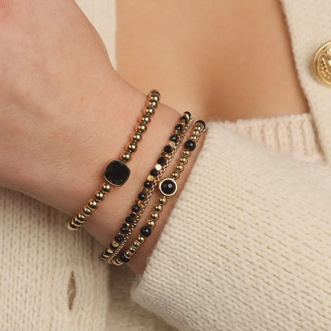 Elastische damesarmband goud Onyx edelsteen - Afbeelding 2