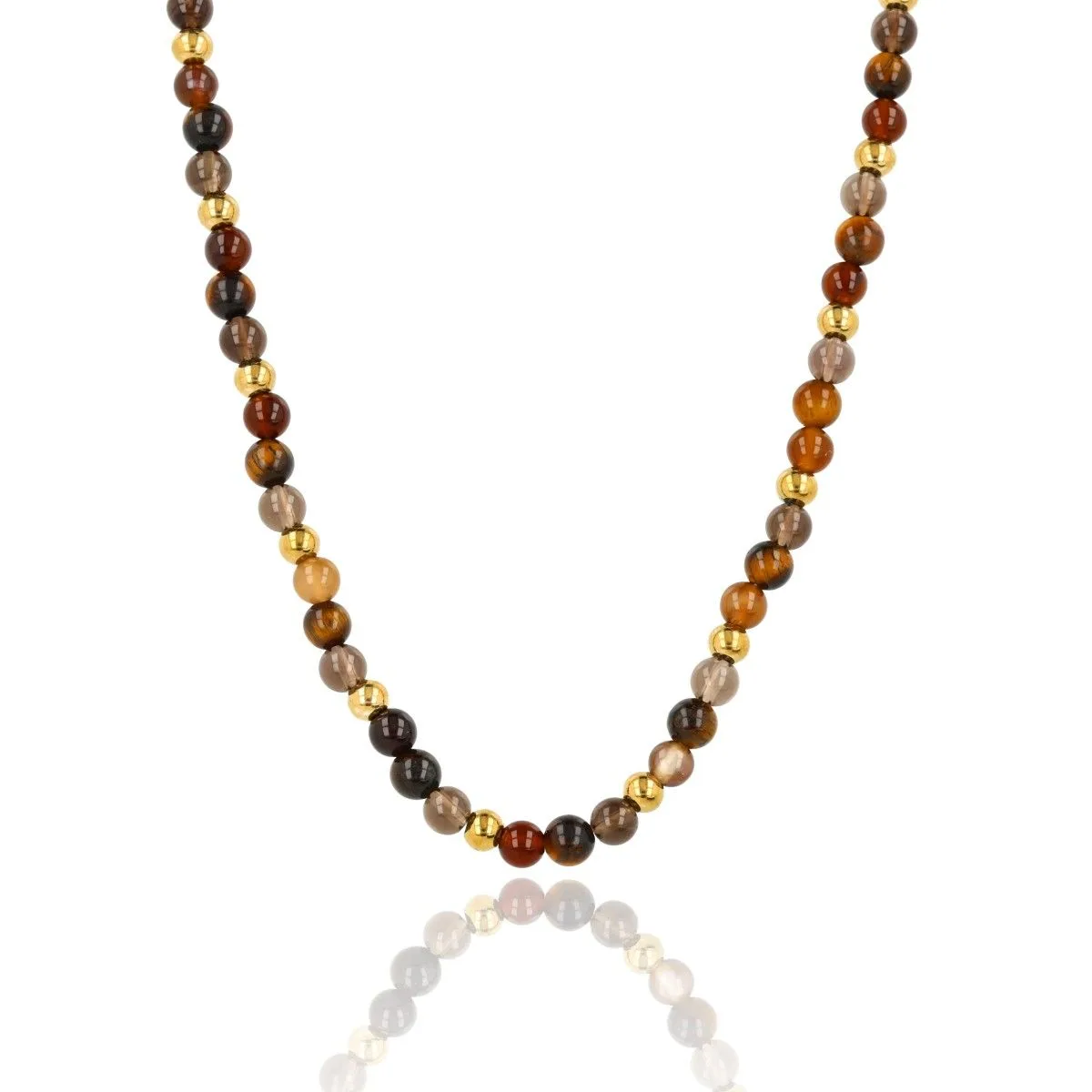 Kralenketting met Verschillende Edelstenen - Tijgeroog, Bruine kwarts & Agaat