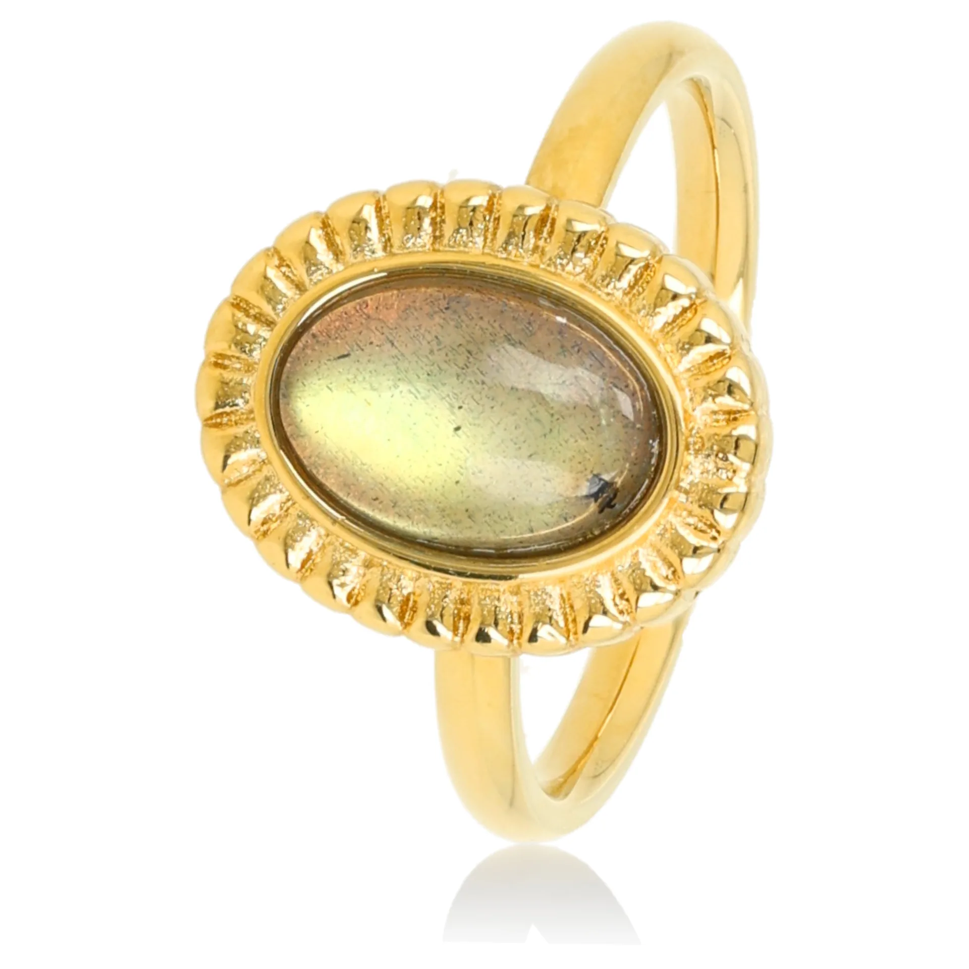 Ring met Ovale Edelsteen en Ribbelrand - Labradoriet
