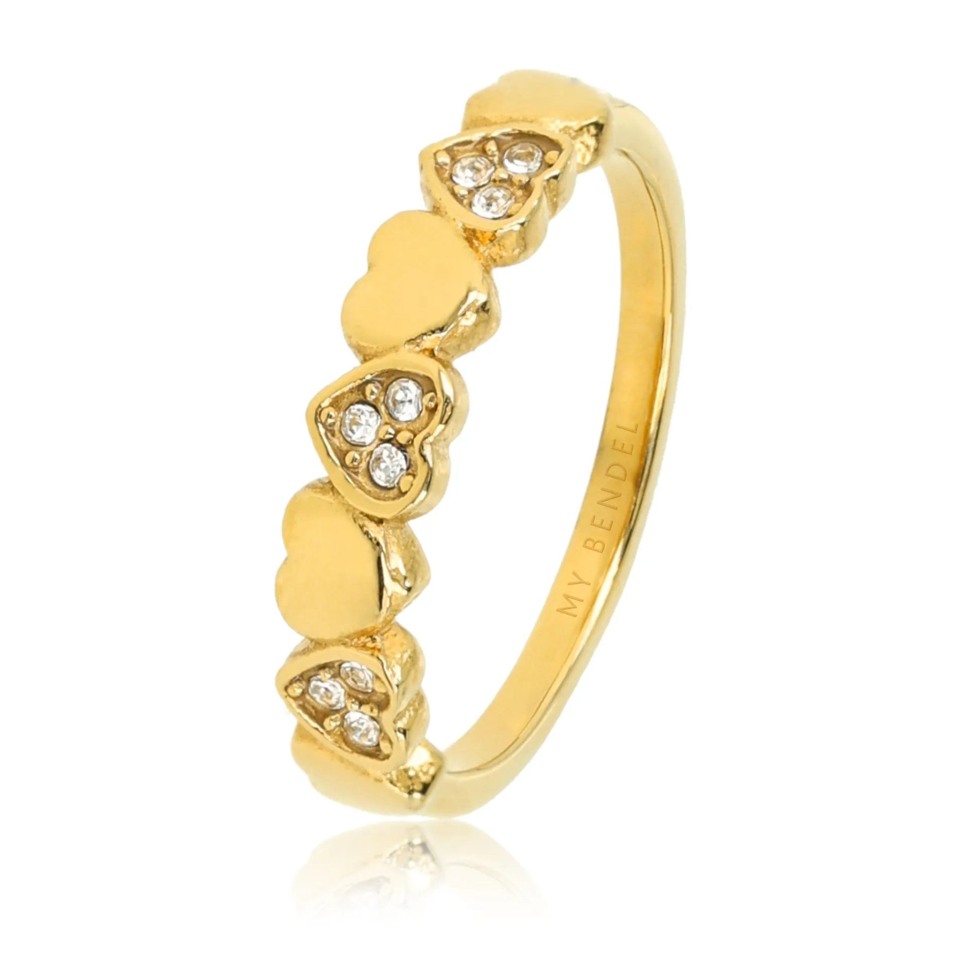 Heart-Shaped Ring with Zirconia Stones - Gold