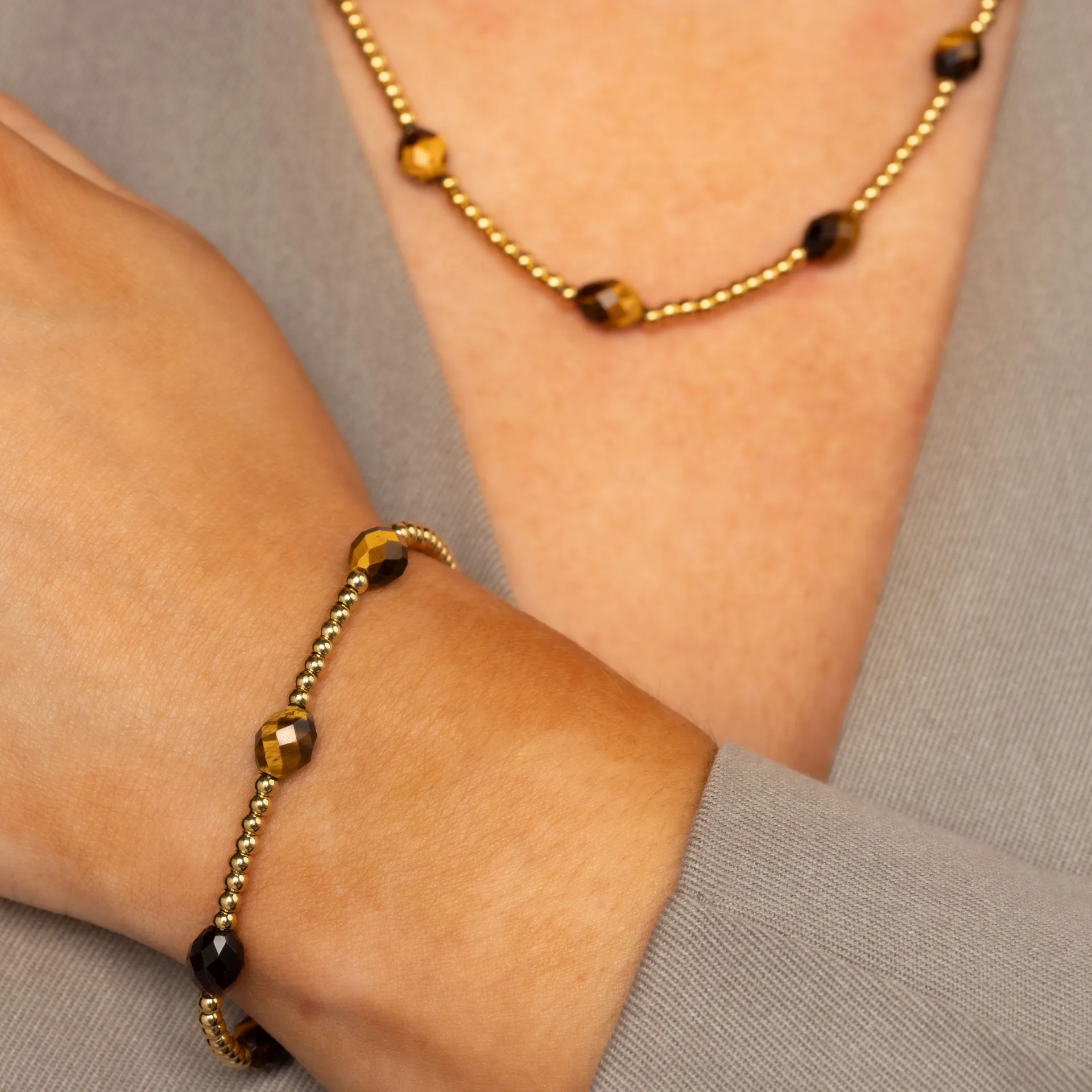 Edelstenen Armband met Facetgeslepen Ovale Kralen - Tijgeroog - Afbeelding 3