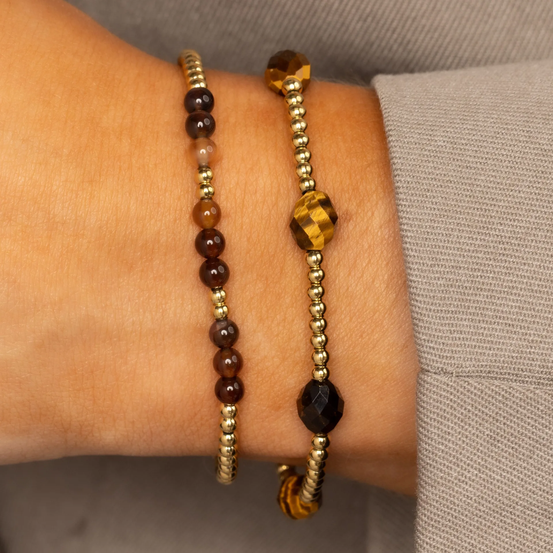 Edelstenen Armband met Facetgeslepen Ovale Kralen - Tijgeroog - Afbeelding 4