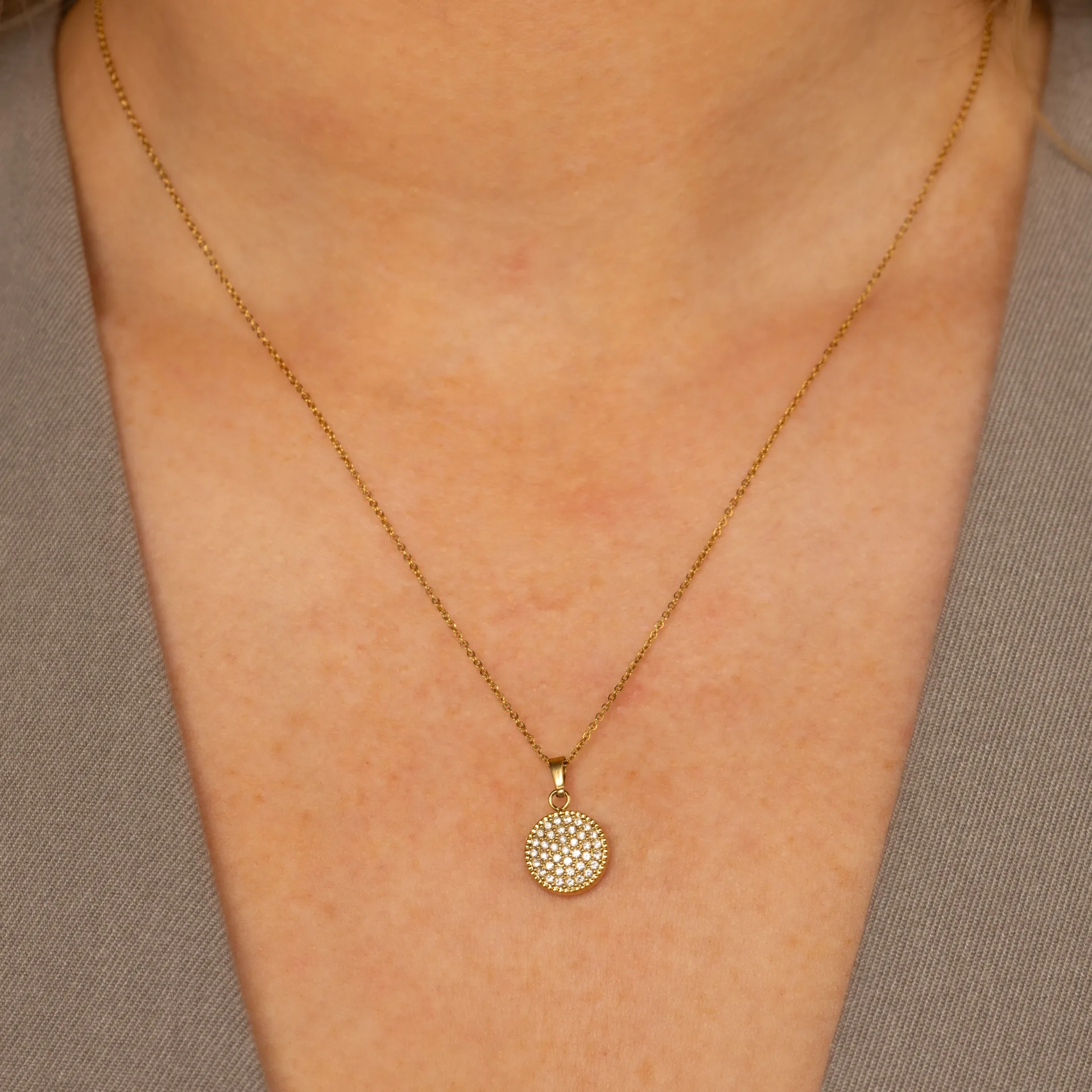 Ketting met Ronde Hanger van Zirkonia Steentjes - Goud - Image 2