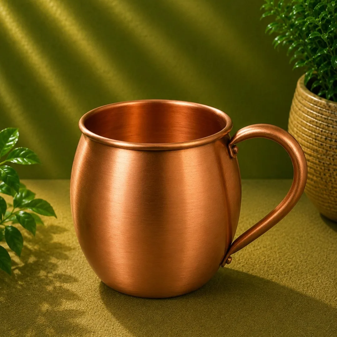 Puur koperen ronde beker/mok mat gepolijst – 450 ml/180 g (zware uitvoering) - Image 2